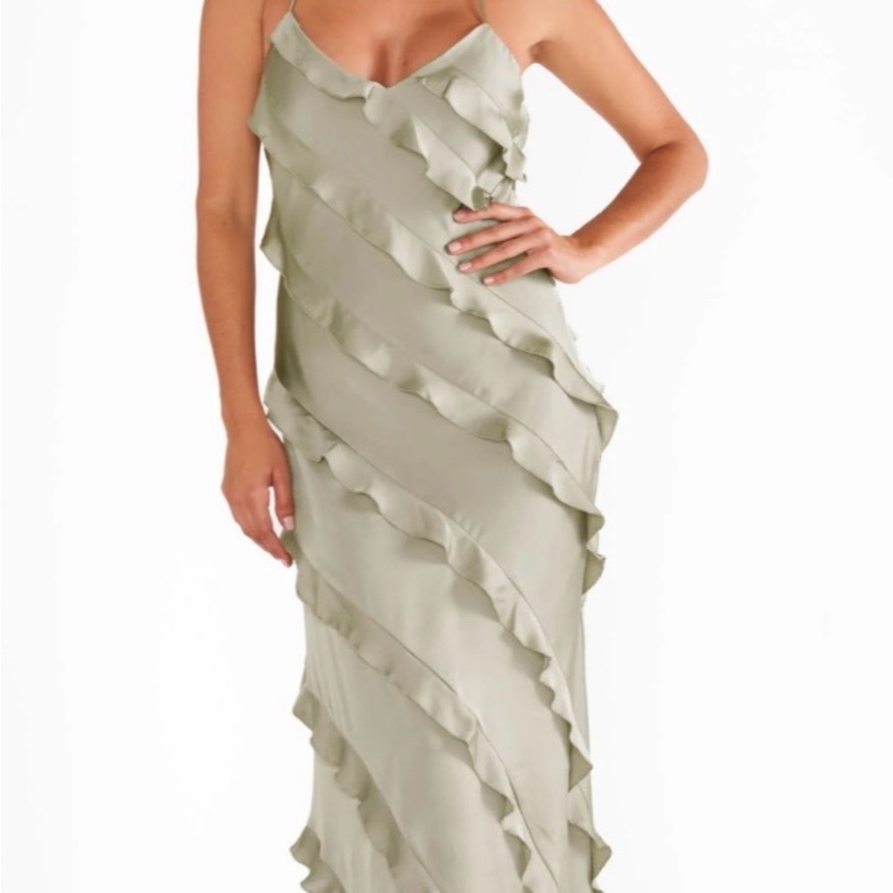 Ruffled Slip Maxi Dress in Sage Green